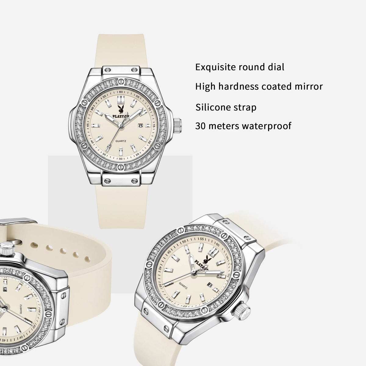 PLAYBOY Woman Elegant Date Quartz Wristwatch Waterproof Luminous Diamond Bezel Watches for Woman Luxury Original Brand Reloj