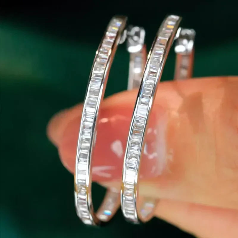 Silver hoop earrings with sparkling CZ accents for women, versatile jewelry by HSF Marketplace