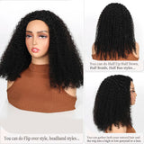 Kinky Curly human hair 3-in-1 half wig with drawstring, headband, and seamless clips for women