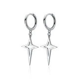 Silver-color star and opal heart hoop earrings for women, punk Y2K daily wear jewelry