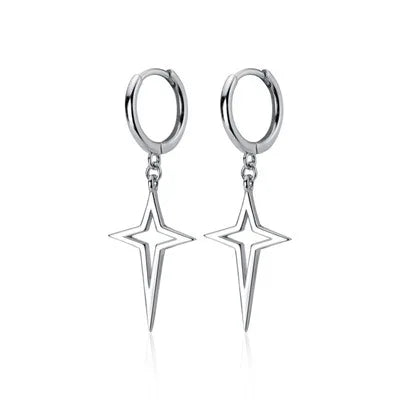 Silver-color star and opal heart hoop earrings for women, punk Y2K daily wear jewelry