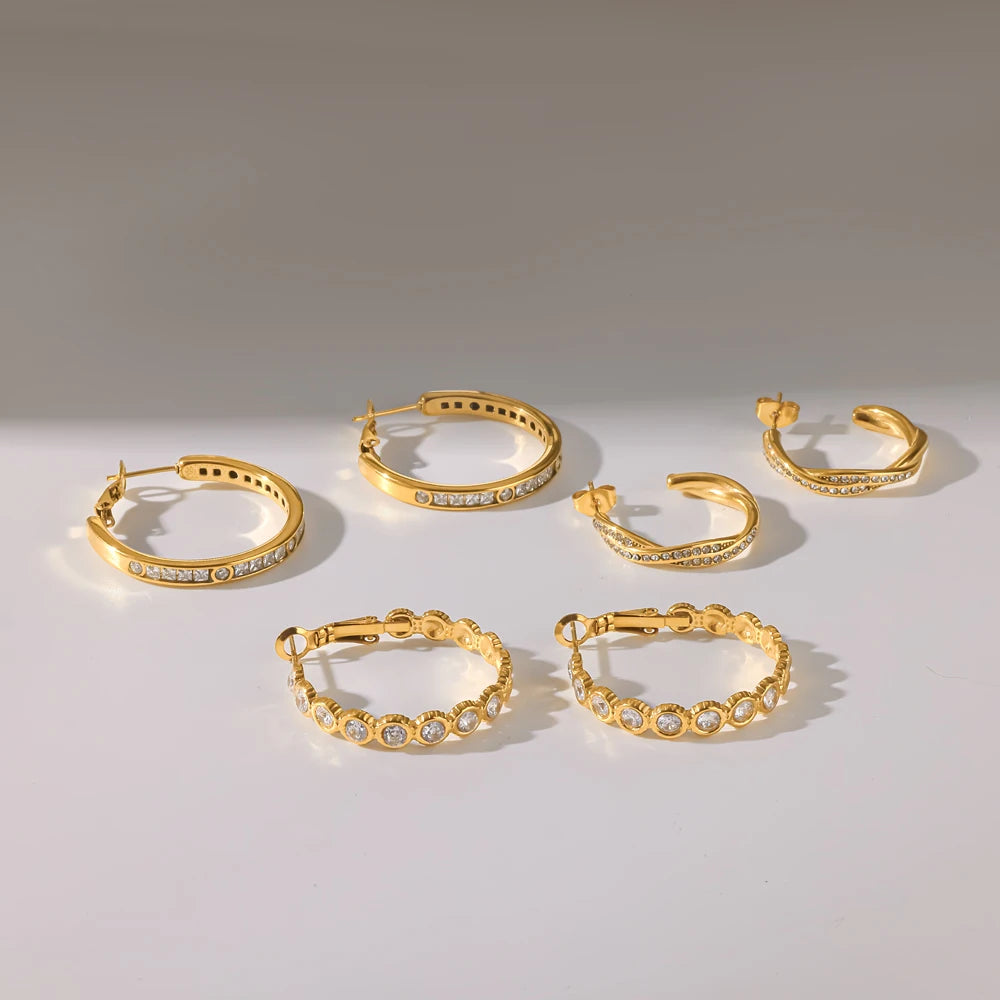 18K gold plated C-shaped zircon hoop earrings for women by HSF Marketplace