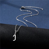 Shiny stainless steel initial letter pendant necklace for women with a simple clavicle chain choker jewelry design