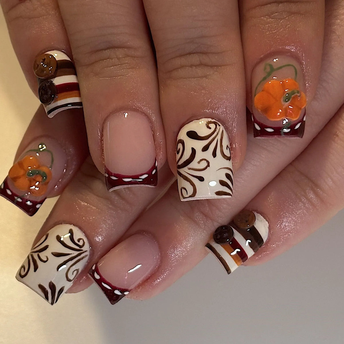 24pcs short square press-on false nails with black and white zebra print, polka dots, and French style tips