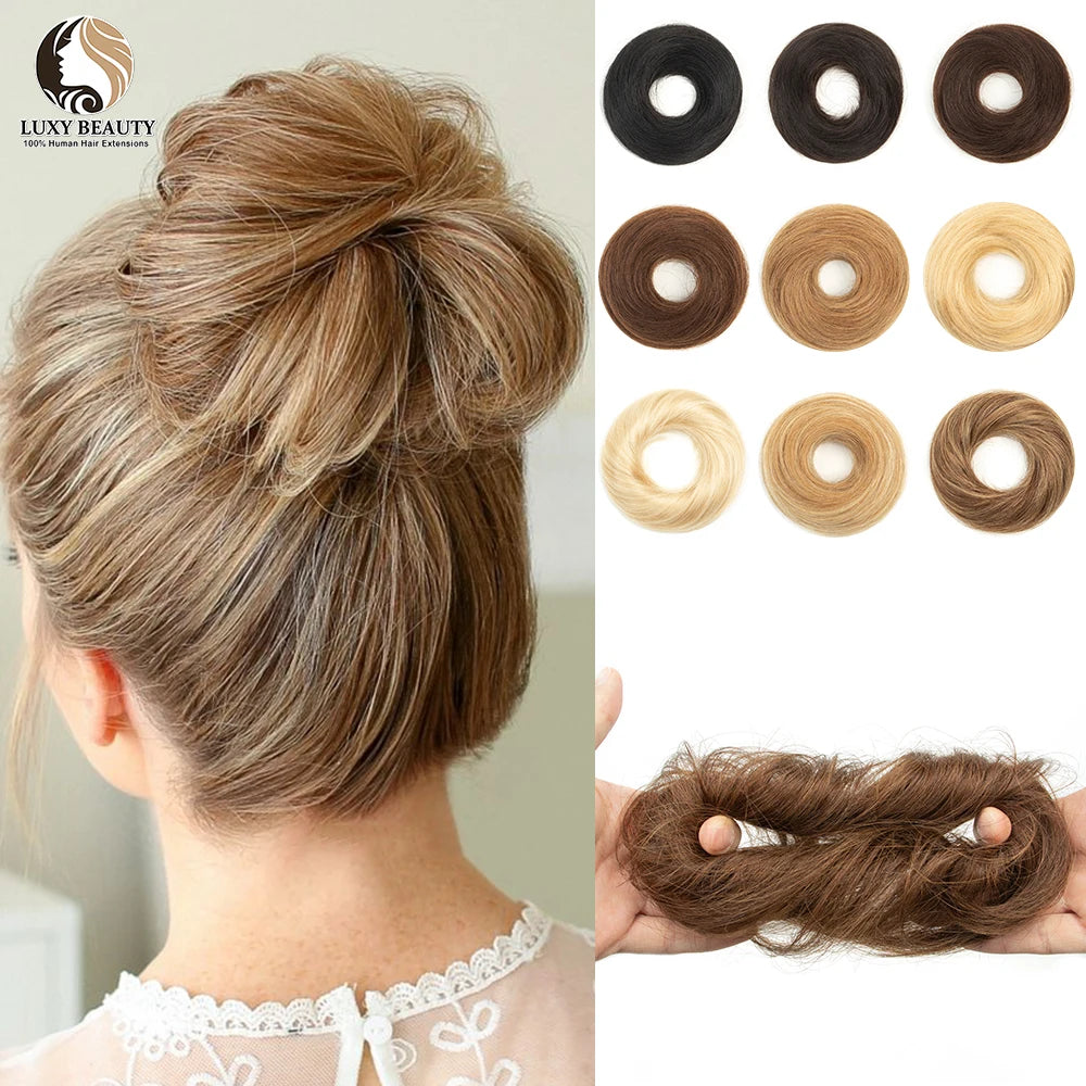 Brazilian human hair bun ponytail hairpiece for women, scrunchie updo donut chignon extension