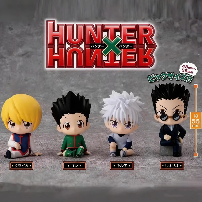 Hunter x Hunter chibi sitting figures featuring Gon, Killua, Kurapika, and Leorio, 4-piece collectible set