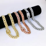 Mens Cuban link iced out necklace with rhinestones, 14mm wide, shiny rapper style CZ chain, Hip Hop jewelry design.