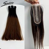 6-10 inches Hair Double Drawn Straight Hair Bundles Hair Extensions with 2X6 transparent Lace Closure 100% Human Hair Bundles
