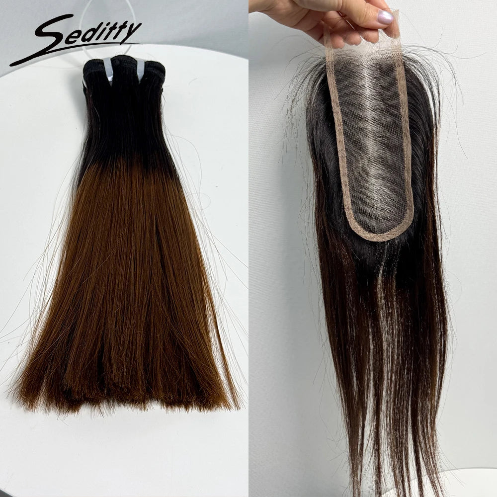 6-10 inches Hair Double Drawn Straight Hair Bundles Hair Extensions with 2X6 transparent Lace Closure 100% Human Hair Bundles