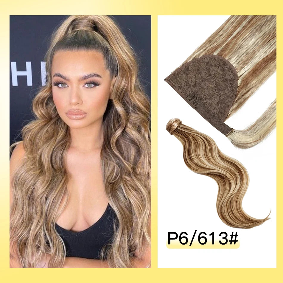 Yelo Ponytail Human Hair 14-18" Highlight Ponytail Extensions 100% Real Human Ponytail Hair Extensions 60g/Set For Women