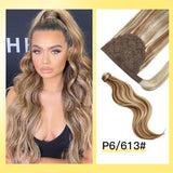 Yelo Remy human hair clip-on ponytail extension in straight blonde, brown, and black shades