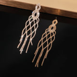 Long geometric tassel rhinestone drop earrings for women by HSF Marketplace