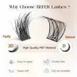 BEFER Cluster Lashes D Curl DIY Eyeslash Extension Manga Lash Cluster Fluffy Volume Individual Natural False Eyelashes Clusters