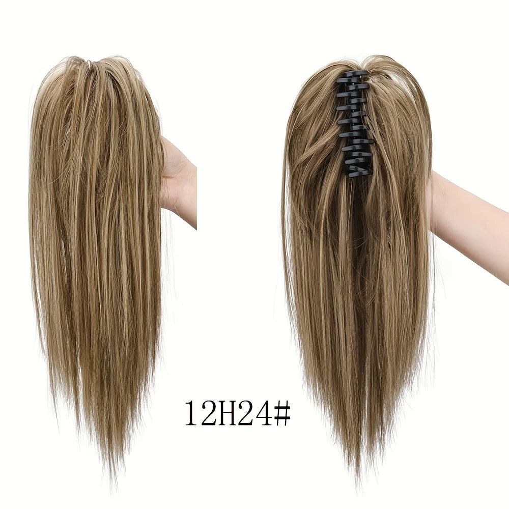 12-inch HSF Marketplace synthetic ponytail extension with claw clip, soft heat-resistant fiber hairpiece