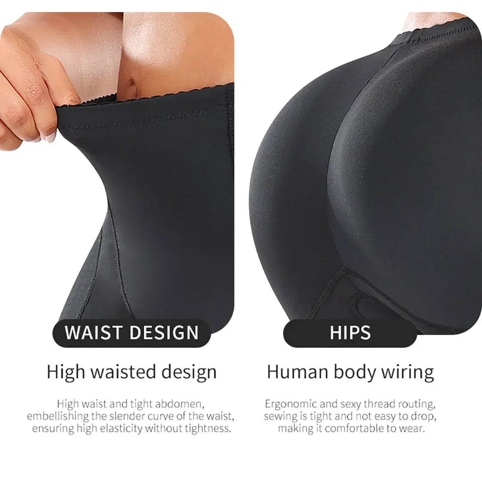 Full buttock padded shaping panties with four thick pads, full coverage hourglass body shaper shorts for women