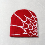 Autumn unisex spiderweb beanie hat knitted skull cap with Y2K punk pattern for women and men