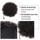 Brazilian human hair Afro kinky short curly drawstring ponytail puff extension in natural black