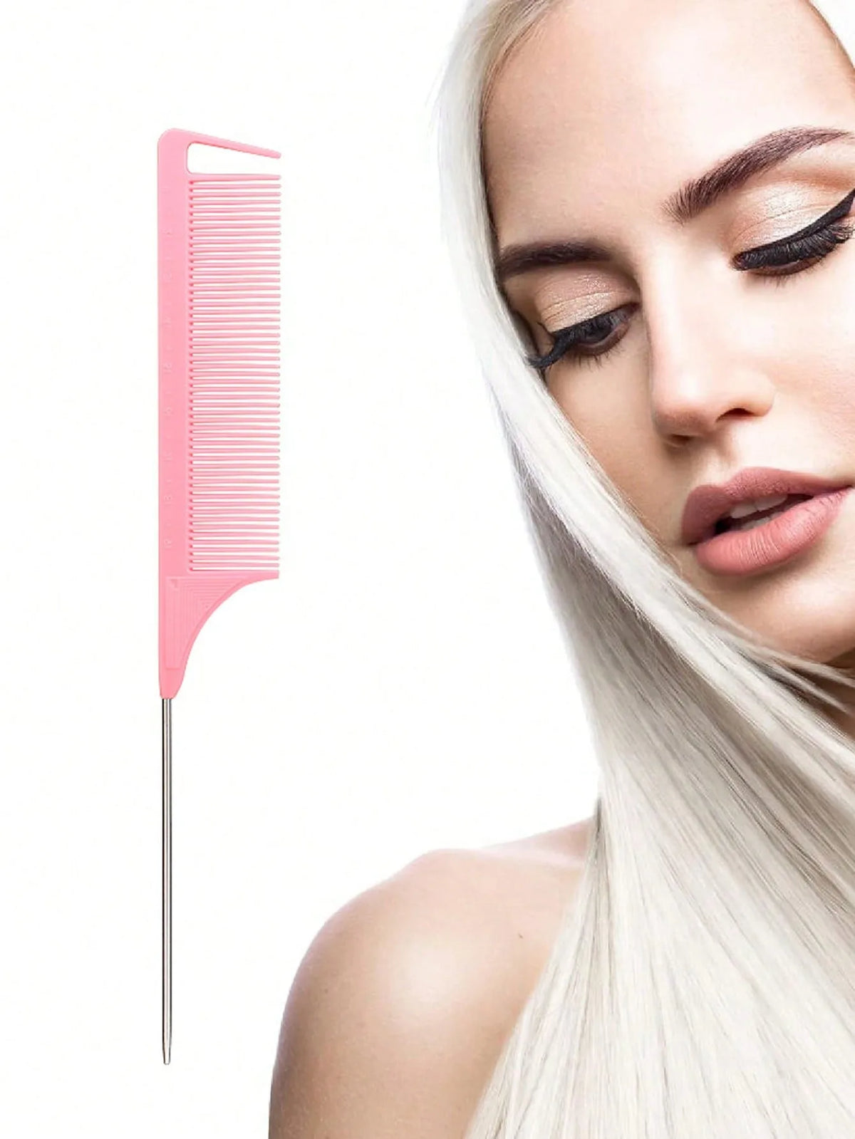 Stainless steel pointed tail hair comb from HSF Marketplace, ideal for styling real hair wigs and detailed hair styling.