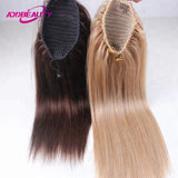 Straight drawstring ponytail hairpiece made from 100% real human hair with clips for women