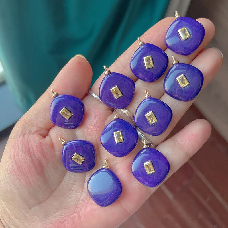 Jade, amethyst, amazonite, water grass, and lapis lazuli charm pendant in 18K gold plating, suitable for necklace craft making.