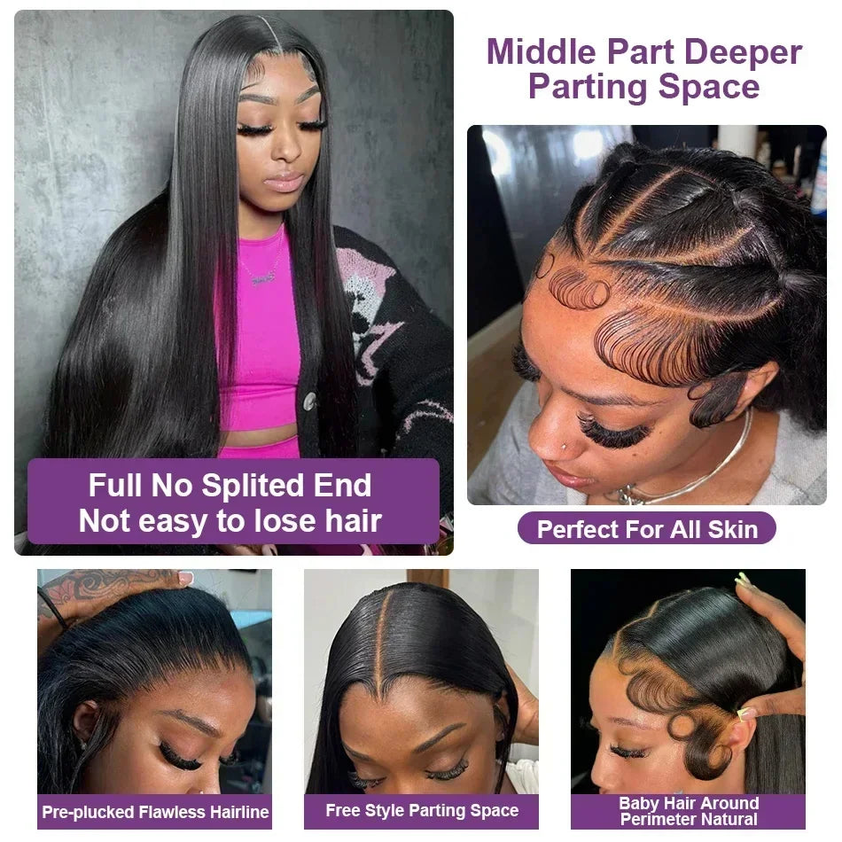 250 density 30-inch straight Brazilian human hair lace front wig with HD lace and glueless closure in black