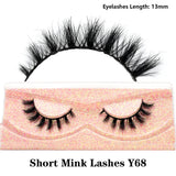 3D real mink false eyelashes with fluffy, wispy short clusters in a natural curved design