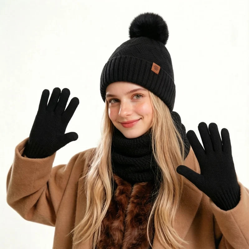 Women’s warm woolen hat, scarf, and gloves winter set in a coordinated design by HSF Marketplace
