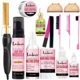 Professional Lace Wig Install Kit with Hot Comb Hair Straightener, Lace Tint Mousse, Strong Hold Wig Glue & Rosemary Oil, Complete Wig Styling Set