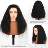 Kinky Curly human hair half wig with drawstring, seamless clips, and headband for women
