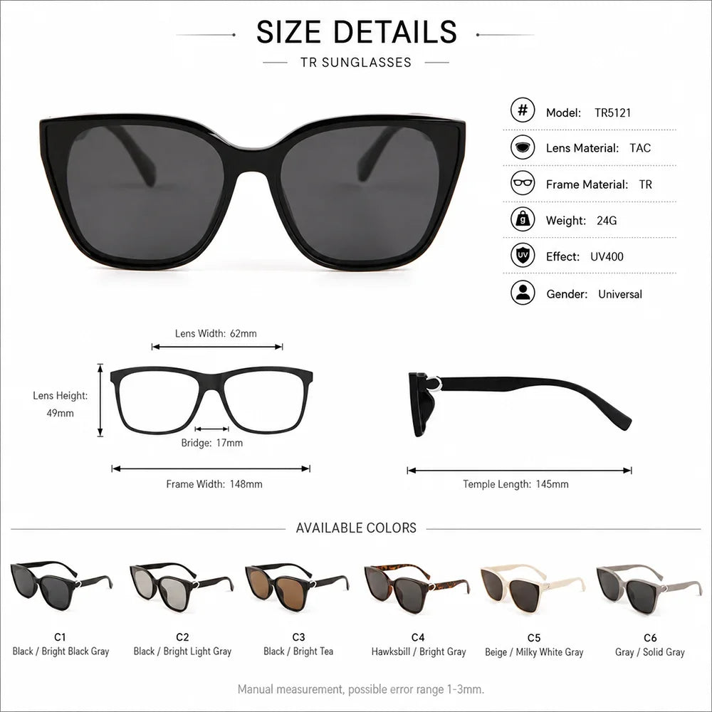 HSF Marketplace GFUIARA TR90 polarized sunglasses for women with metal ring decor, square frame, UV400 anti-glare driving fashion shades