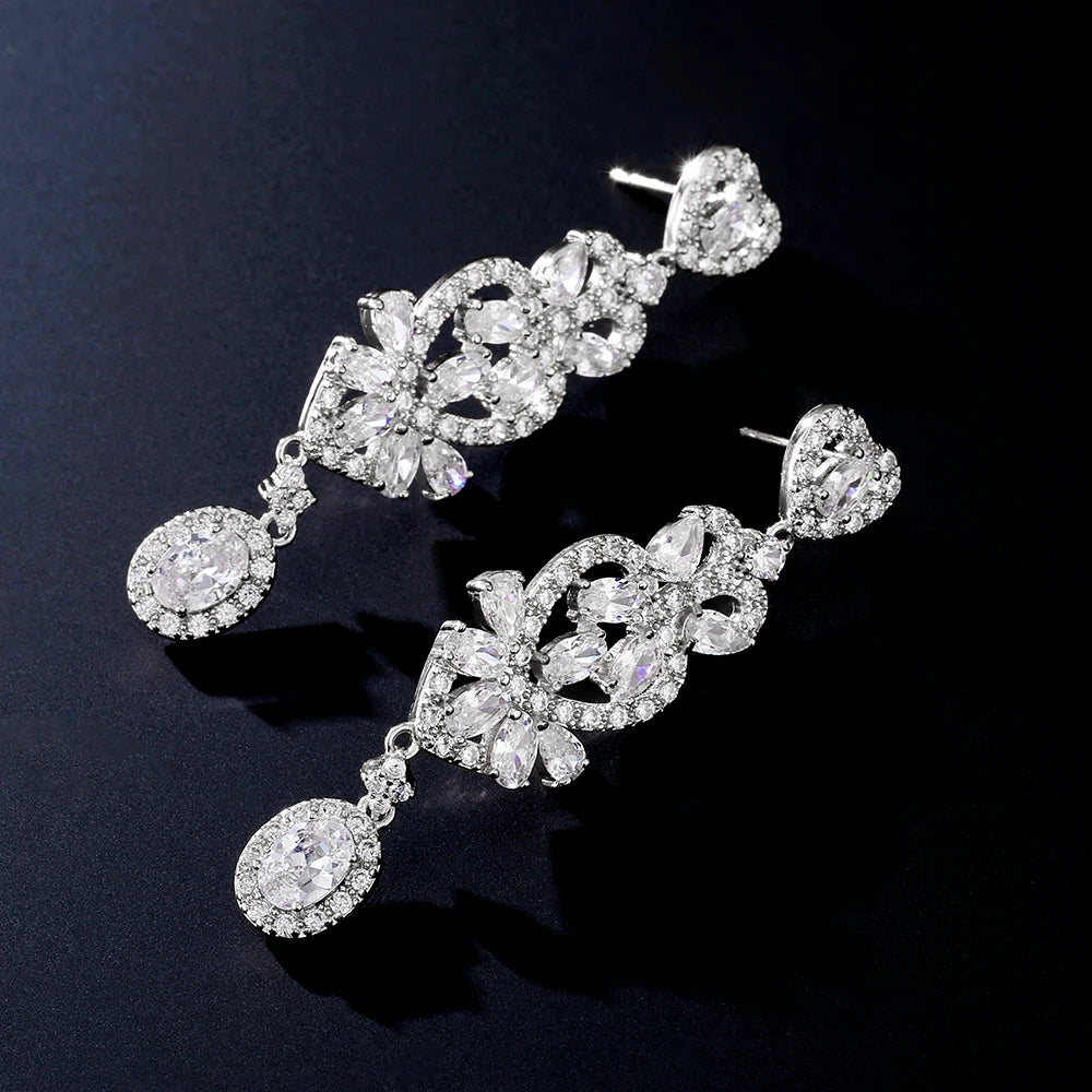 Geometric AAA cubic zirconia dangle earrings for women by HSF Marketplace