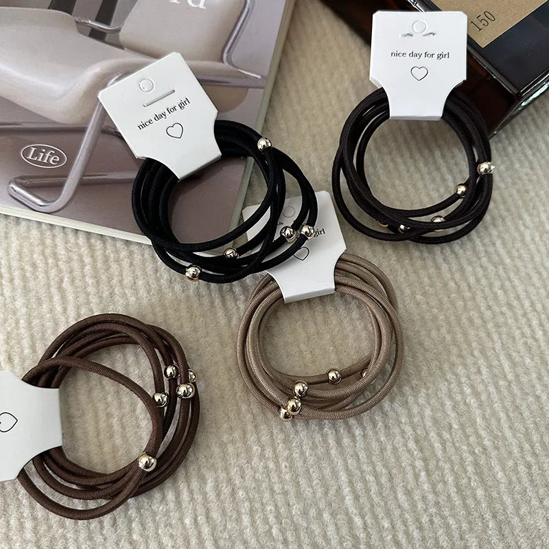 5Pcs Basic Rubber Band Ponytail Small Gold Ball Hair Band Headrope Simple Hair Rope Texture Headgear Hair Accessories