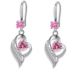 Silver heart drop earrings for women with colorful zircon stones by HSF Marketplace