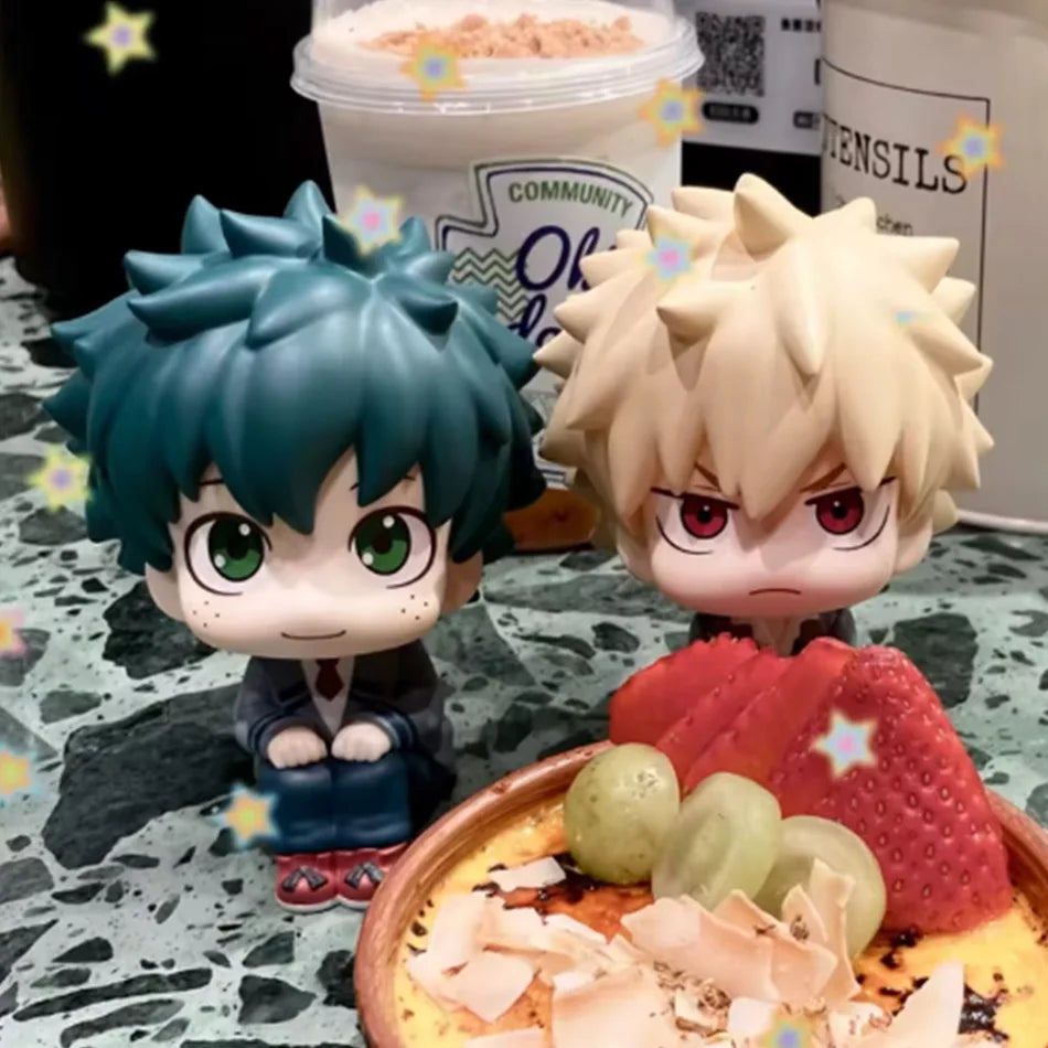 Anime Nendoroid figures of Bakugou Katsuki, Midoriya Izuku, Todoroki Shoto and Toga Himiko collectible toys