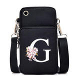 Small floral crossbody handbag with Sakura alphabet graphics, perfect for women, featuring a mobile phone pocket and stylish messenger design.