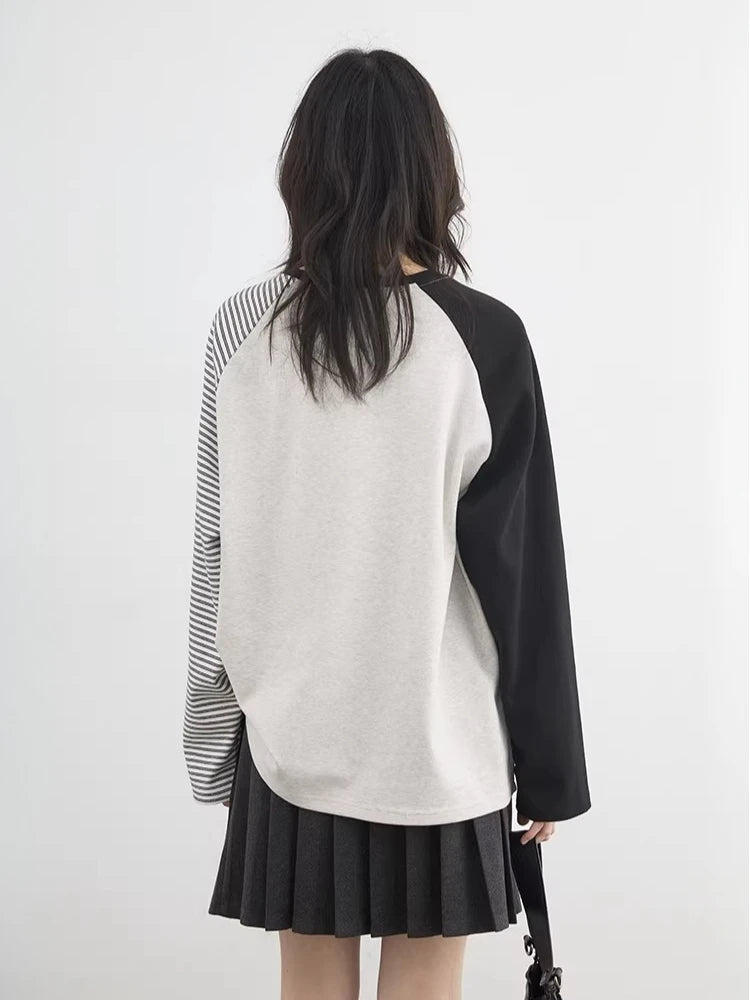 Women's Korean contrast splicing T-shirt by HSF Marketplace, casual K-culture style
