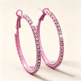 Elegant sparkling pink hoop earrings with clear gemstones, round design, HSF Marketplace jewelry for women