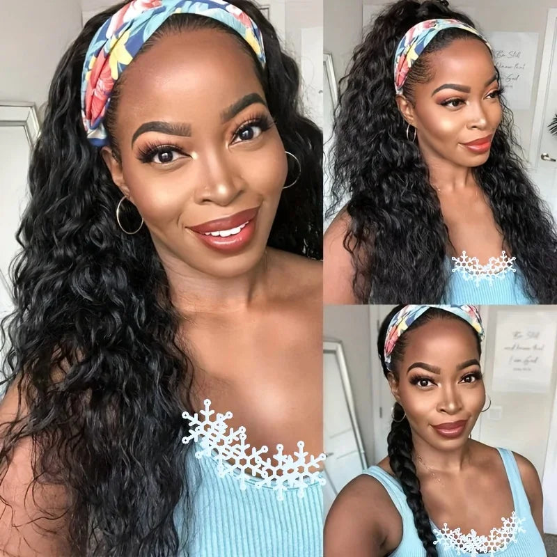 Deep wave curly human hair half wig with headband, full machine-made design from HSF Marketplace