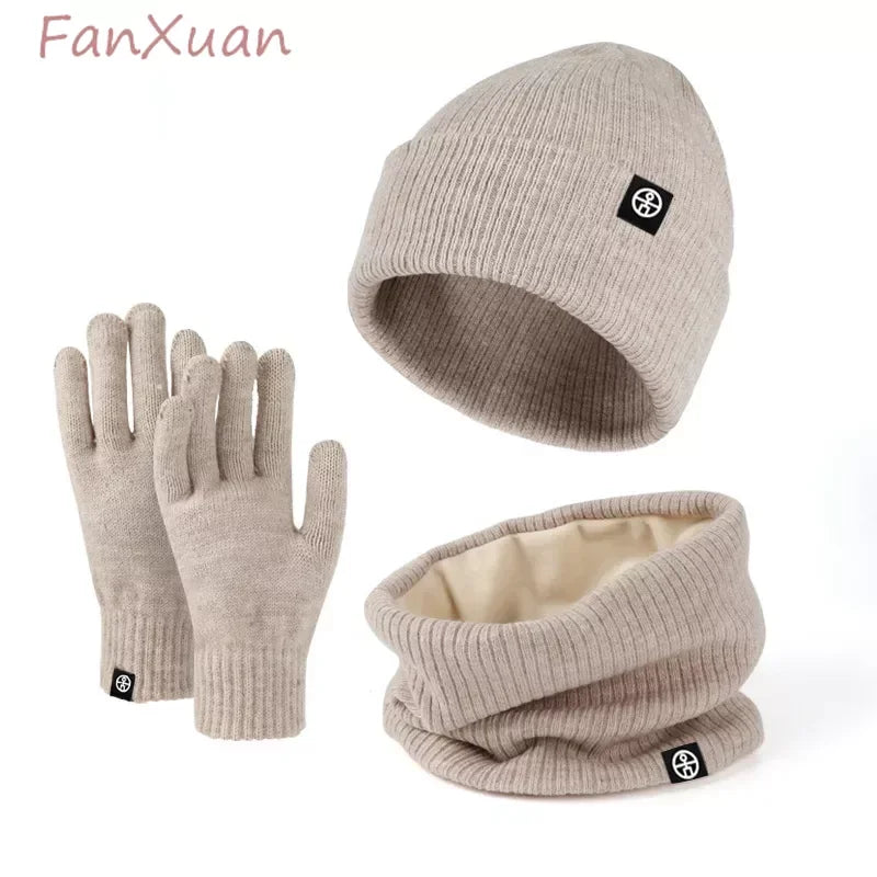 Women's winter beanie hat, gloves and snood scarf set by HSF Marketplace, cozy knit accessories