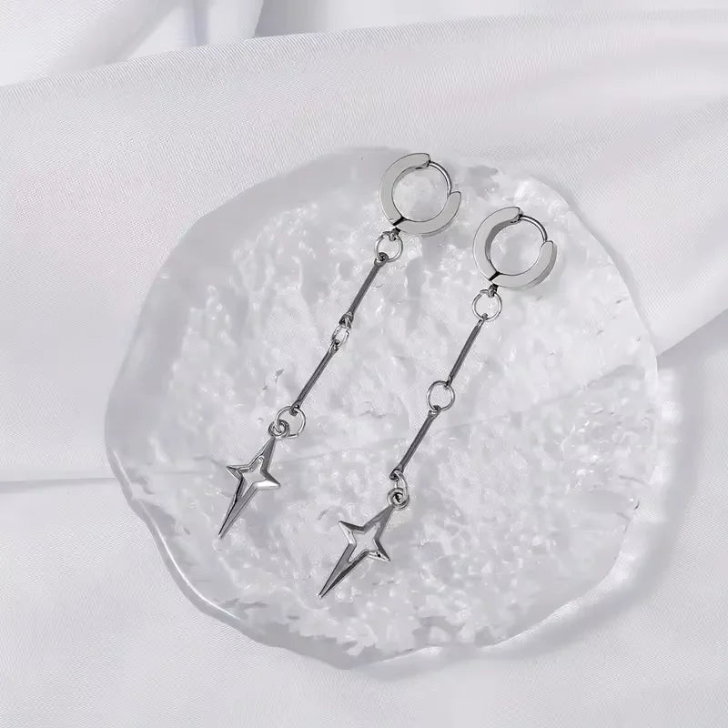 Classic star earrings, grunge y2k goth dangly jewelry with edgy punk fairy aesthetic and chunky star charms