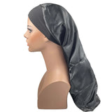 Satin Long Braid Bonnet Solid Color Sleeping Cap Bonnets for Women Wide Stretchy Band Night Cap Hats for Women