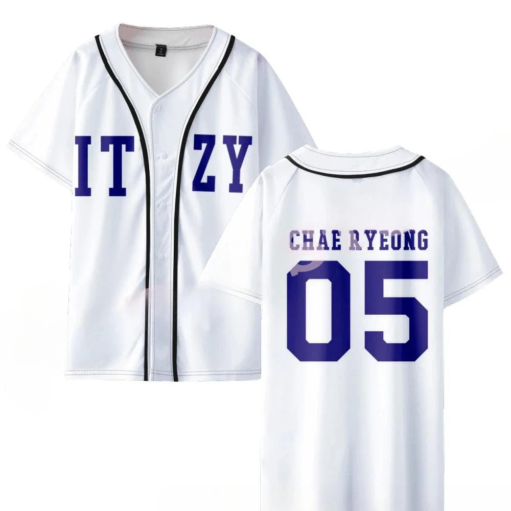 KPOP Korean baseball jersey T-shirt featuring Yuna and Ryujin fan design