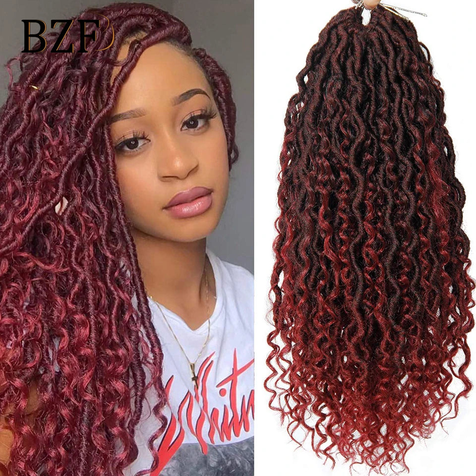 Ombre Goddess Faux Locs crochet braiding hair with curly ends, 18 inches, synthetic river locs extensions by HSF Marketplace