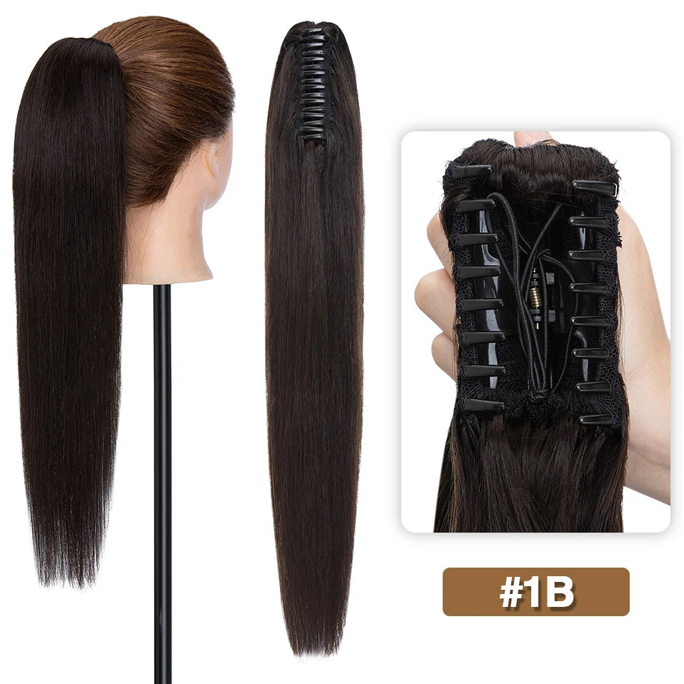 S-noilite straight human hair ponytail extension with claw clip in black, blonde, and brown tones