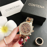 Contena Brand Luxury Women's Watch Fashion Rhinestones Stainless Steel Quartz Watch Simple Elegant Ladies Watch Reloj Mujer