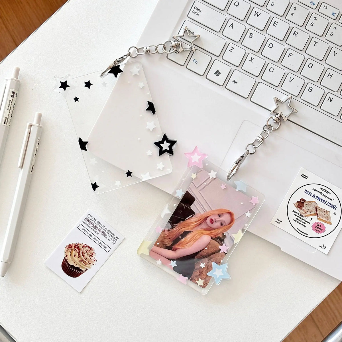 HSF Marketplace Kpop photocard holder keychain for ID and credit cards, clear card sleeve design
