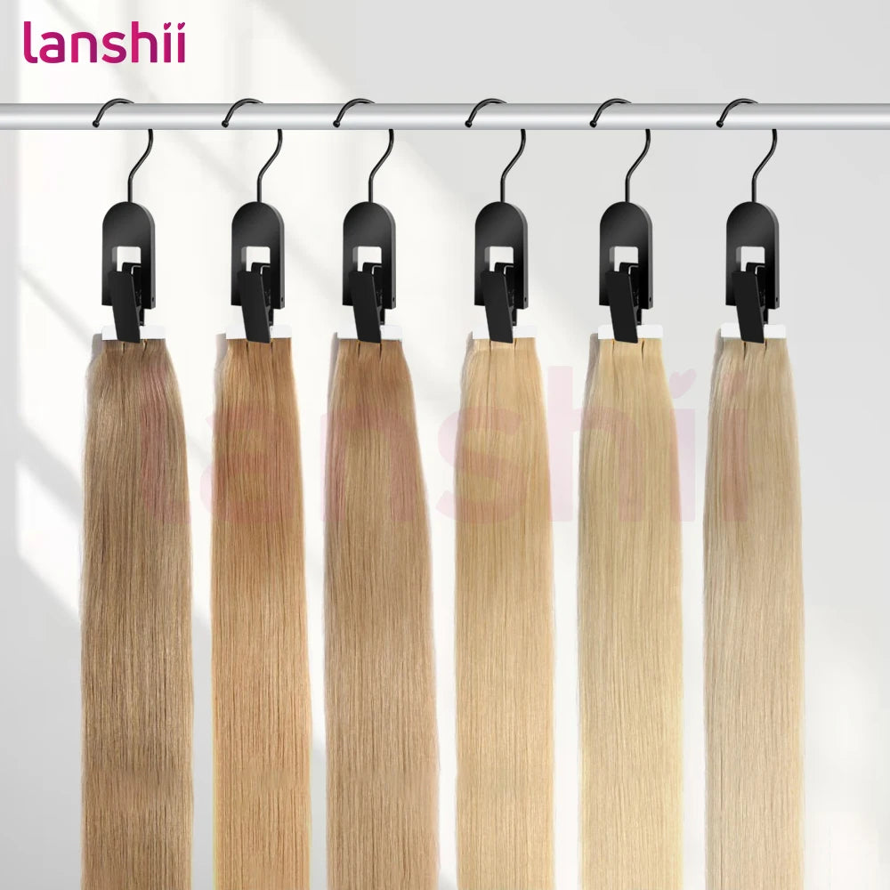 Lanshii 4-piece hair extension hangers for neat storage, displayed as hair styling tools