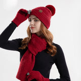 Women's winter beanie hat, scarf, and gloves 3-piece set in a coordinated cold-weather style