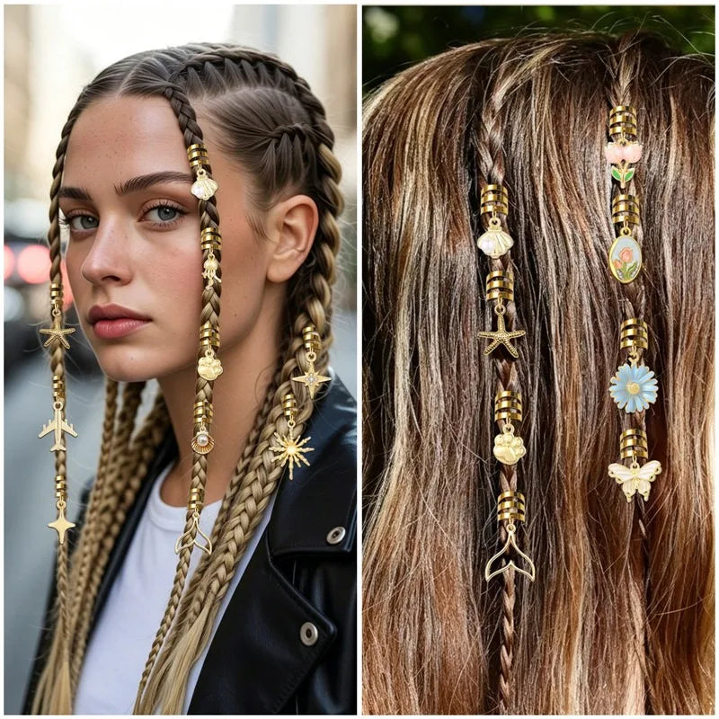 Stars tulip alloy hair jewelry for stylish braid accessories, by HSF Marketplace