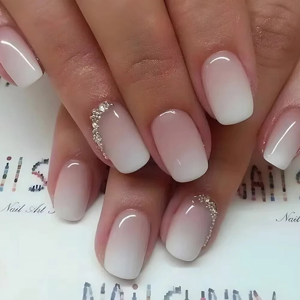 24-piece oval short pink ombre press-on false nails by HSF Marketplace for women and girls